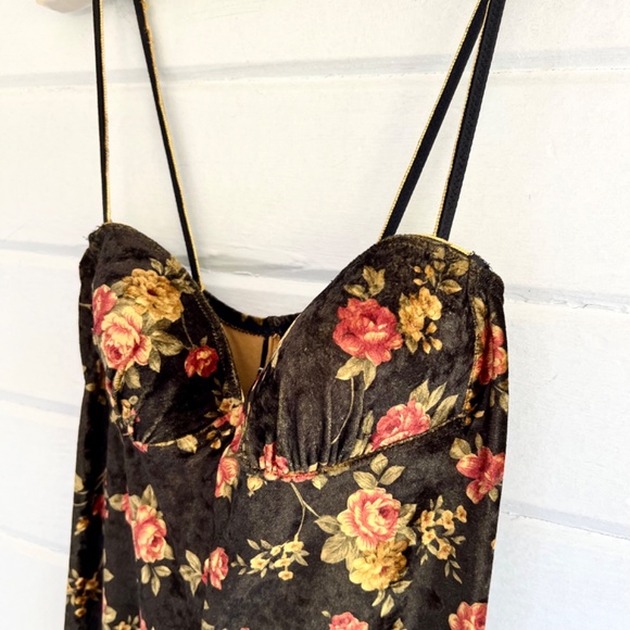 Vintage UNGARO LINGERIE Stretch Velour Body Suit in Floral Print - M - Picture 2 of 12